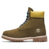 6-Inch Premium Boots “Nubuck Verde-Oliva com Gola Amarela”