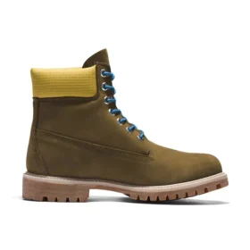 6-Inch Premium Boots “Nubuck Verde-Oliva com Gola Amarela”