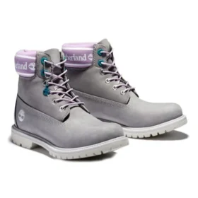 6-Inch Premium Waterproof Boot «Nubuck cinzento com colarinho com logótipo roxo»