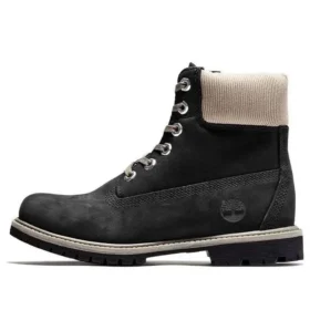 6-Inch Premium Waterproof Boot “Nubuck Preto com Gola em Veludo Cotelê Bege”