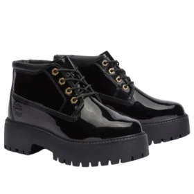 Bota de plataforma impermeável Stone Street “Couro envernizado preto”