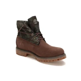 Botas de cano médio com aba enrolável “Estampado de camuflagem verde-castanho”