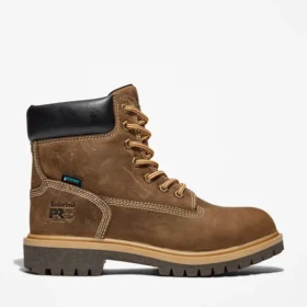 Botas de trabalho femininas com biqueira de aço de fixação direta – Castanho café