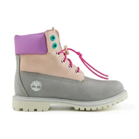 Botas impermeáveis de 15 cm com corte largo para o Dia dos Namorados “Nubuck cinzento e bege com gola roxa”