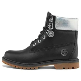 Botas impermeáveis Heritage de 15 cm “Pele de grão integral preta com gola prateada” Botas impermeáveis Heritage de 15 cm “Pele de grão integral preta com gola prateada”