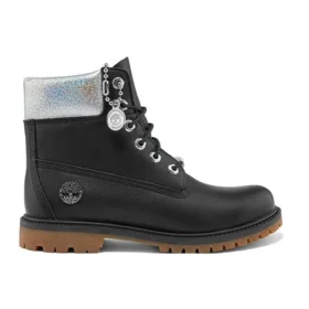 Botas impermeáveis Heritage de 15 cm “Pele de grão integral preta com gola prateada” Botas impermeáveis Heritage de 15 cm “Pele de grão integral preta com gola prateada”