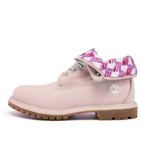 Botas Roll Top de Corte Largo Basic “Rosa Claro com Estampado Xadrez”