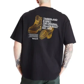 Camisa de calções de manga curta com gola redonda Timberland, padrão amarelo, preta