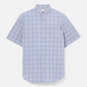 Camisas de manga curta em popeline xadrez para homem