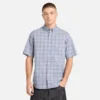 Camisas de manga curta em popeline xadrez para homem