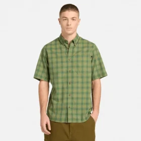 Camisas de manga curta em popeline xadrez para homem