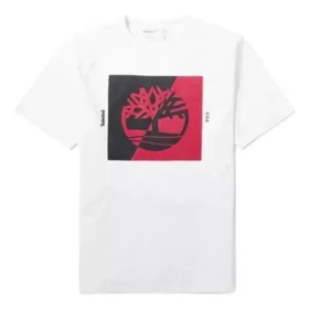 Camiseta de manga curta com gola redonda e estampado da Timberland, branca Camiseta de manga curta com gola redonda e estampado da Timberland, branca