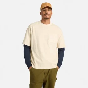 Camiseta masculina de tecido pesado com bolso no peito