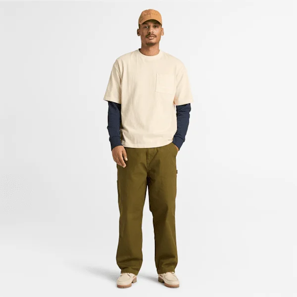 Camiseta masculina de tecido pesado com bolso no peito Camiseta masculina de tecido pesado com bolso no peito
