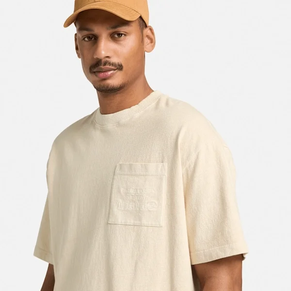 Camiseta masculina de tecido pesado com bolso no peito Camiseta masculina de tecido pesado com bolso no peito