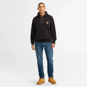 Camisola com capuz e logótipo com costura contrastante para homem – Preto