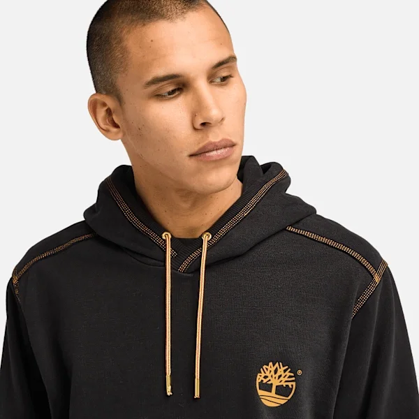 Camisola com capuz e logótipo com costura contrastante para homem – Preto Camisola com capuz e logótipo com costura contrastante para homem – Preto