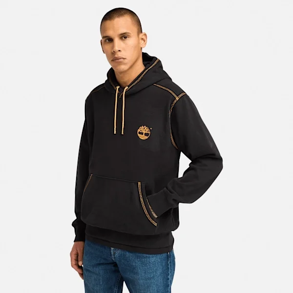 Camisola com capuz e logótipo com costura contrastante para homem – Preto Camisola com capuz e logótipo com costura contrastante para homem – Preto