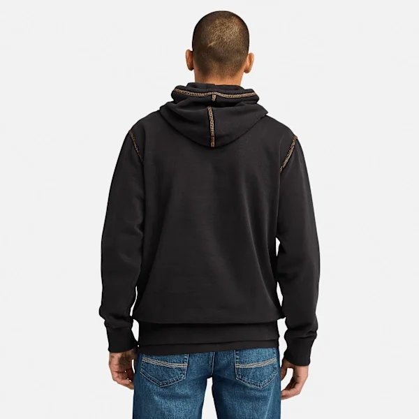Camisola com capuz e logótipo com costura contrastante para homem – Preto Camisola com capuz e logótipo com costura contrastante para homem – Preto