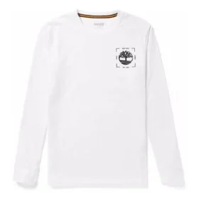 Camisola de manga comprida com gola redonda e logótipo Timberland impresso Branca
