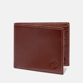 Carteira bifold em couro moído para homem, em castanho
