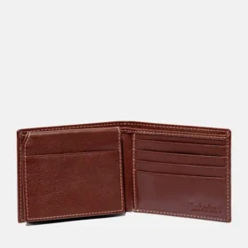 Carteira bifold em couro moído para homem, em castanho