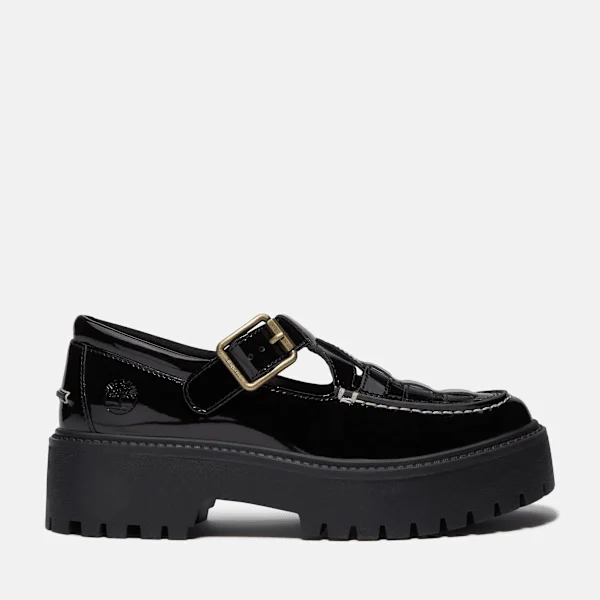 Sapatos femininos de plataforma com fivela em couro envernizado Stone Street Sapatos femininos de plataforma com fivela em couro envernizado Stone Street