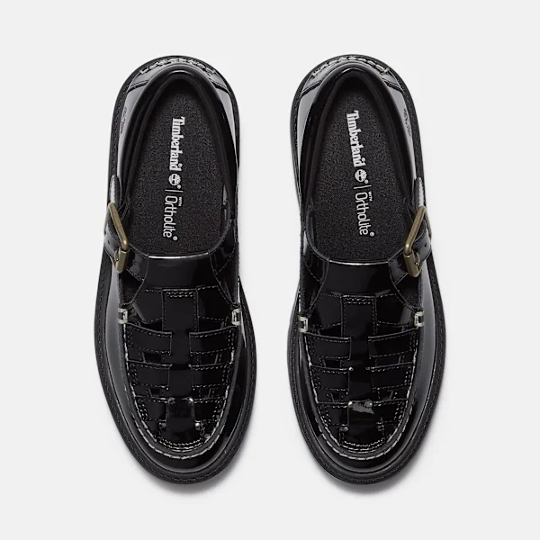 Sapatos femininos de plataforma com fivela em couro envernizado Stone Street Sapatos femininos de plataforma com fivela em couro envernizado Stone Street