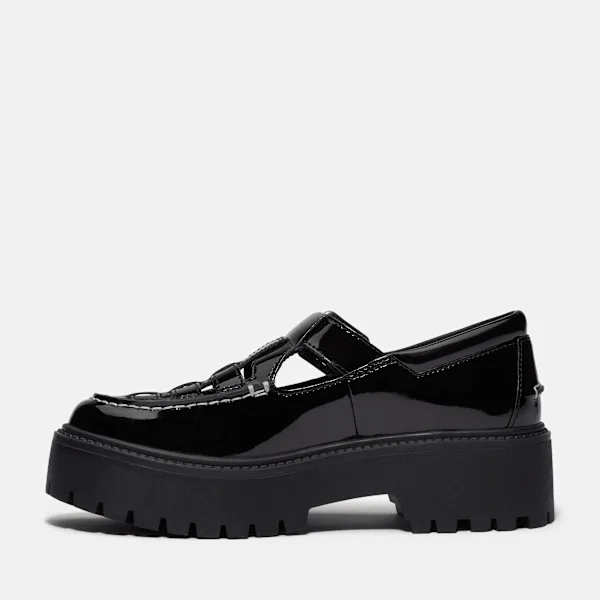 Sapatos femininos de plataforma com fivela em couro envernizado Stone Street Sapatos femininos de plataforma com fivela em couro envernizado Stone Street