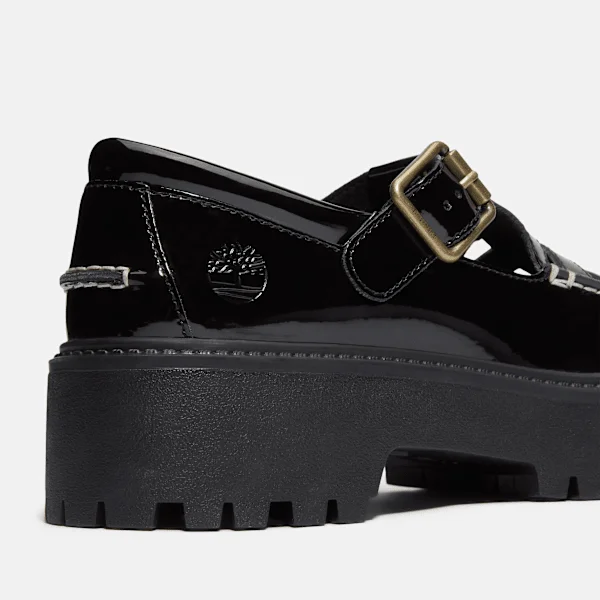 Sapatos femininos de plataforma com fivela em couro envernizado Stone Street Sapatos femininos de plataforma com fivela em couro envernizado Stone Street