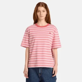 T-shirt de manga curta às riscas para mulher