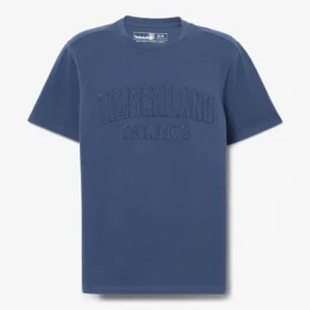 T-shirt masculina com logótipo bordado e efeito desgastado