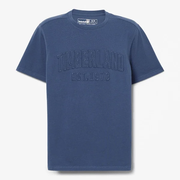 T-shirt masculina com logótipo bordado e efeito desgastado T-shirt masculina com logótipo bordado e efeito desgastado