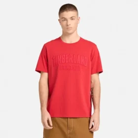 T-shirt masculina com logótipo bordado e efeito desgastado
