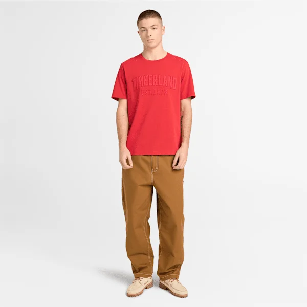 T-shirt masculina com logótipo bordado e efeito desgastado T-shirt masculina com logótipo bordado e efeito desgastado