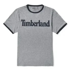 Timberland Camisa de manga curta cinzenta com logótipo e gola em blocos de cor