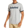 Timberland Camisa de manga curta cinzenta com logótipo e gola em blocos de cor