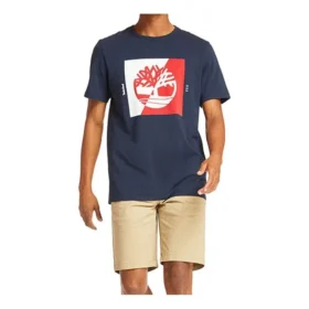 Timberland de gola redonda com estampado, manga curta, azul