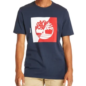 Timberland de gola redonda com estampado, manga curta, azul
