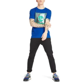 Timberland de gola redonda com estampado, manga curta, azul